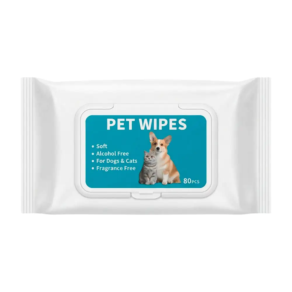 Paquete con 80 toallitas húmedas libres de alcohol para mascota, pet wipes 