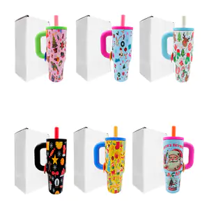 Termo de 40oz con estampado navideño, asa, cierre hermético + accesor…