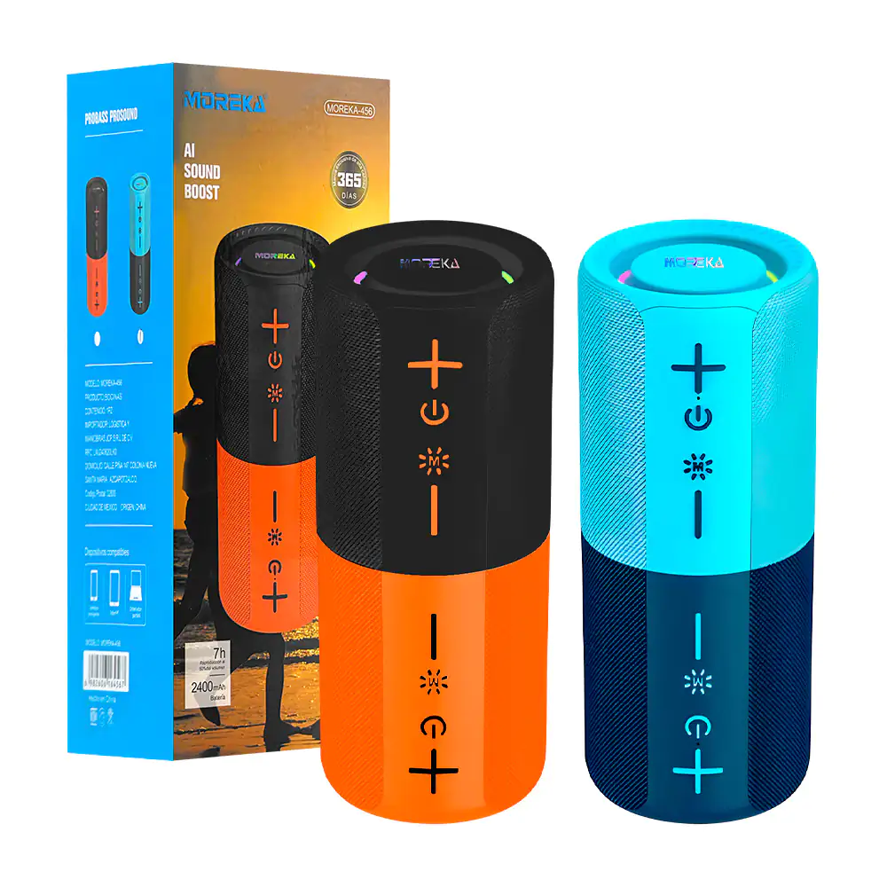 Bocina cilíndrica magnética bluetooth bicolor con sistema tws, 10w + 10w