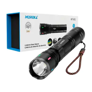 Linterna recargable con zoom ajustable, detalles de colores + modos d…
