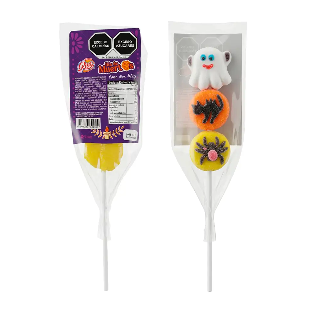 Paleta con 3 malvaviscos de gomita, diseño de hallowen, 40g