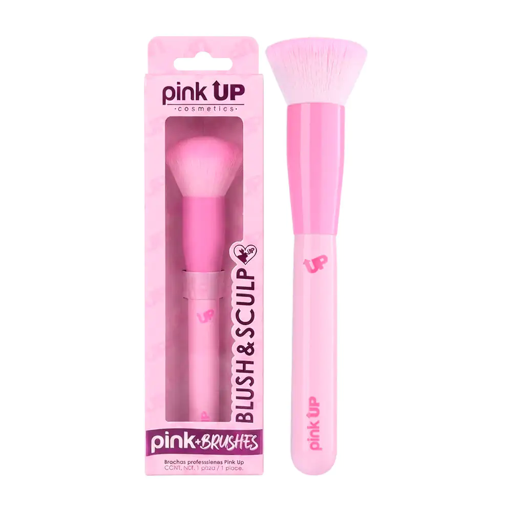 1pza brocha pink up para aplicar blush o contorno, cerdas suaves y mango ergonómico / pk36