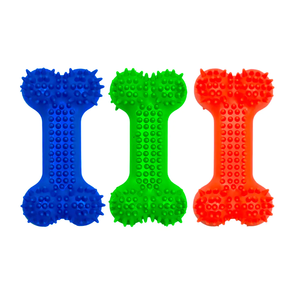 Juguete mordedera para mascota en forma de hueso con textura de picos, 12cm, variedad