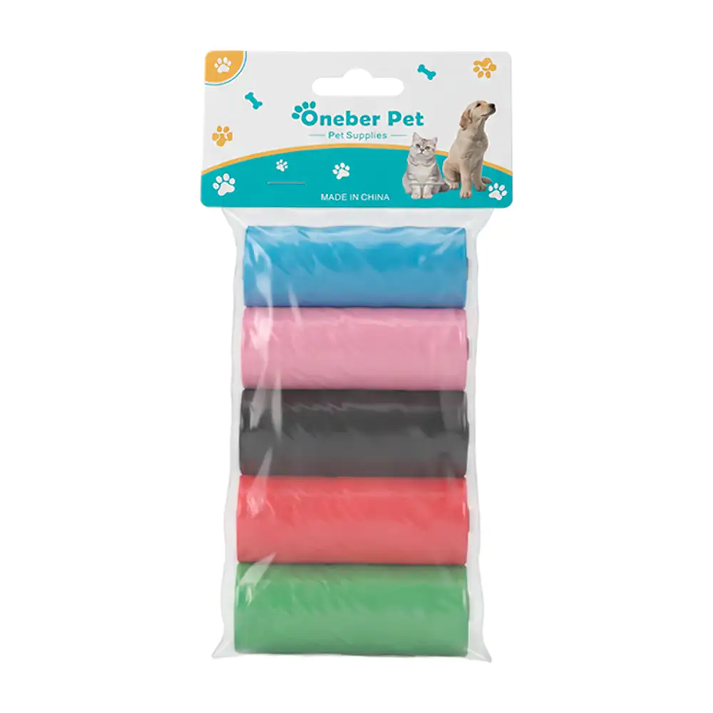 Blíster con 5 rollos de bolsa para heces de mascota, variedad de colores