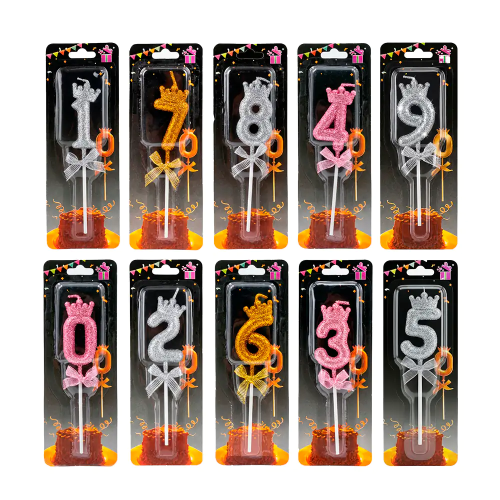 1pza Vela numérica para cumpleaños con diamantina + decoración de corona, variedad de colores