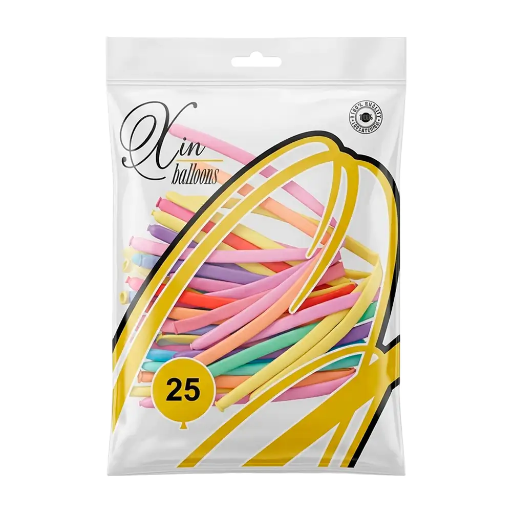 Paquete con 25 globos largos tipo salchicha en colores pastel