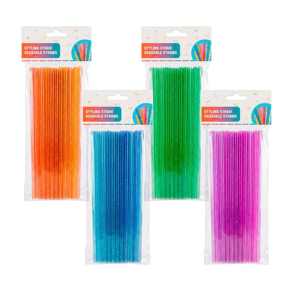 Paquete con 20 popotes delgados de acrilico, 20cm, variedad de colores 