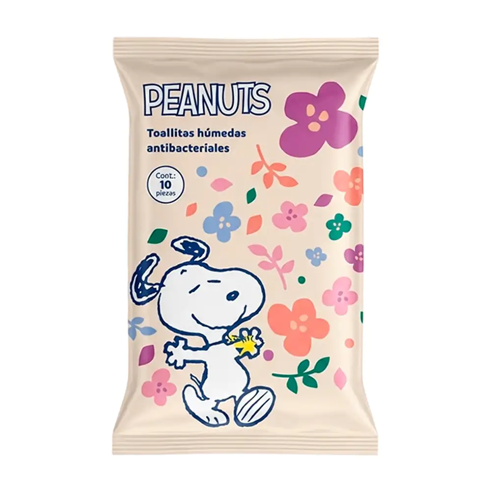 Paquete con 10 toallitas húmedas antibacteriales con estampado de snoopy 