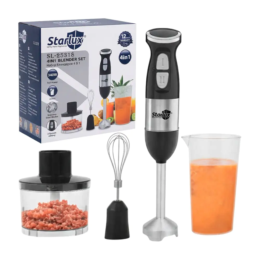 Paquete con juego de licuadora de mano starlux con cabezas intercambiables, 340w, 4 en 1 