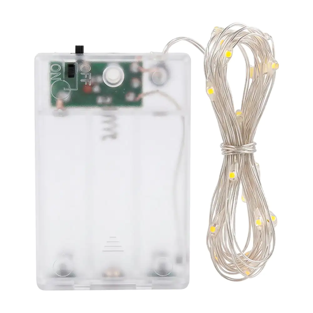 Serie de tira led multicolor con cable de alambre, aprox 3m y estuche de pilas aa