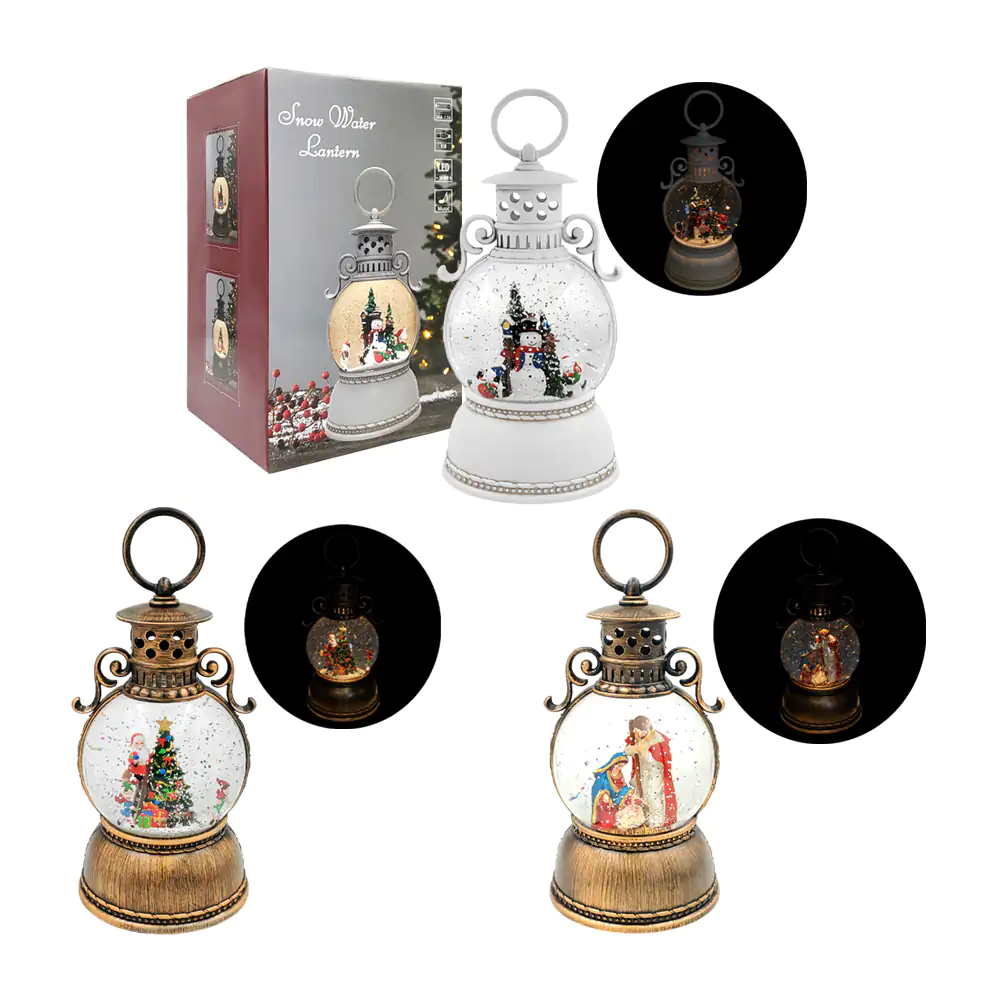Adorno navideño musical vintage en forma de lámpara esférica 25cm con luz y figura encapsulada 