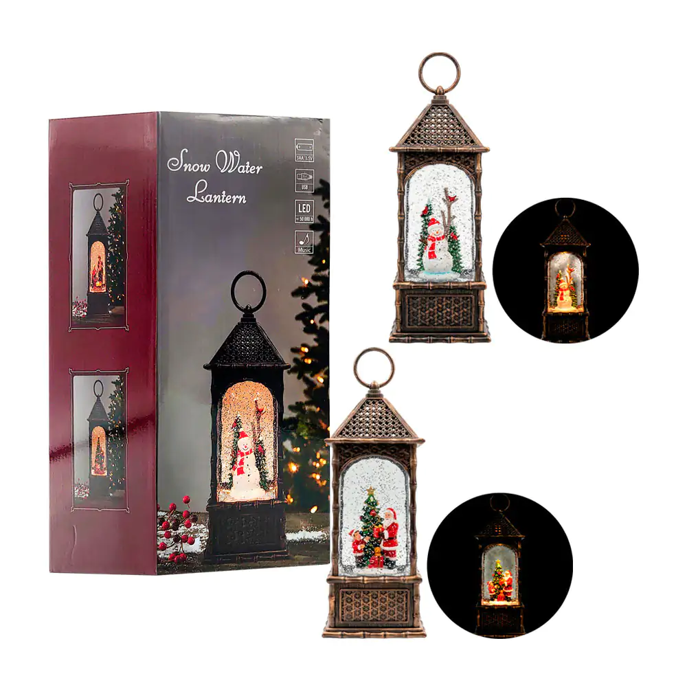 Adorno navideño musical vintage en forma de farol 27cm con luz y figu…