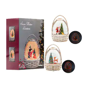 Adorno decorativo navideño musical en forma de canasta con figura enc…