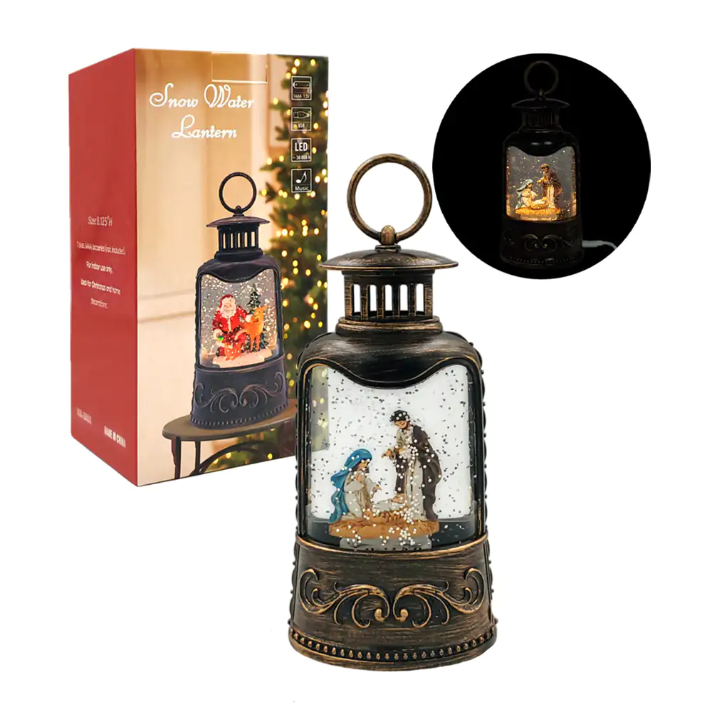 Adorno navideño musical vintage en forma de lámpara 17cm con luz y fi…