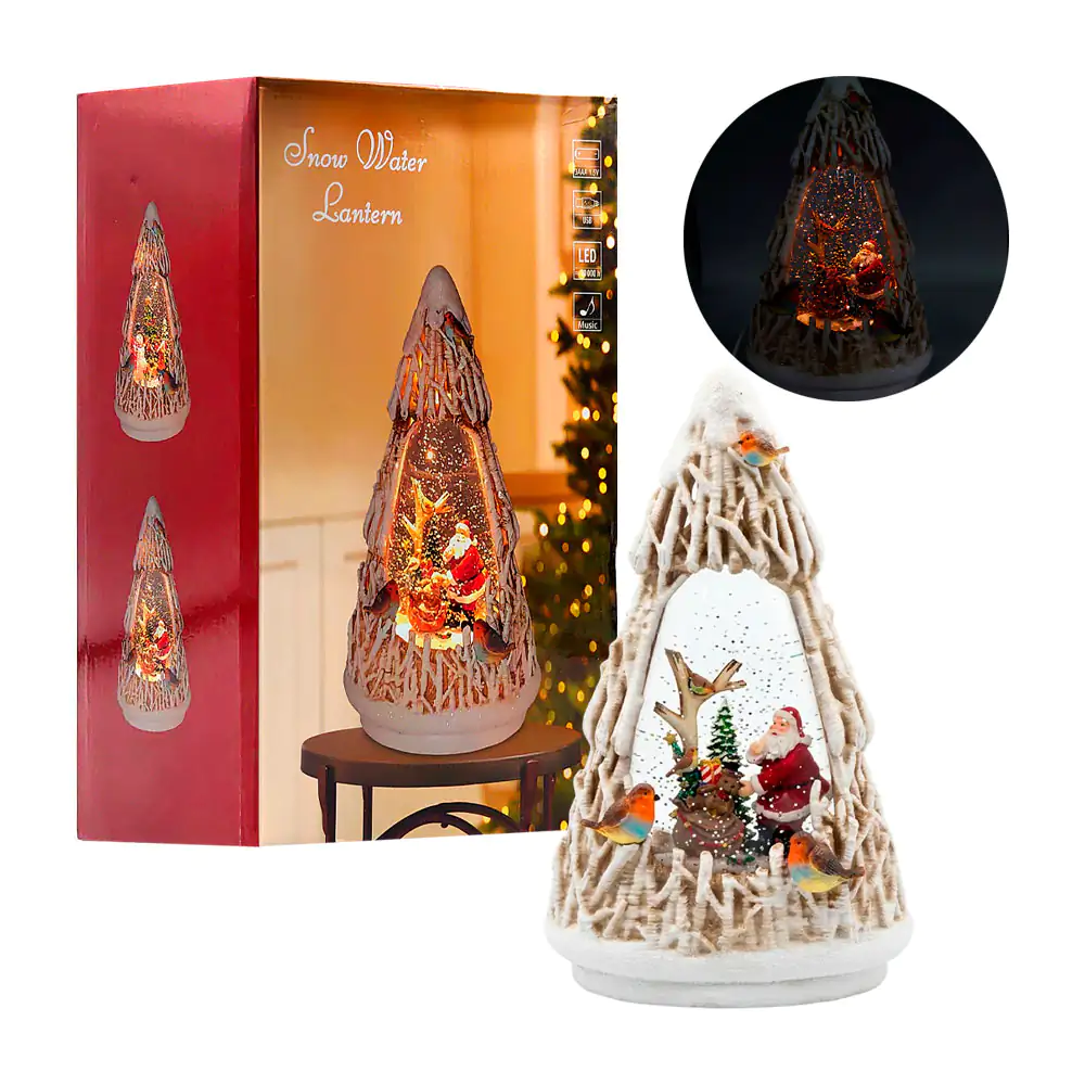 Adorno navideño musical en forma de pino con relieve 25cm con luz y figura encapsulada / wdl-26032