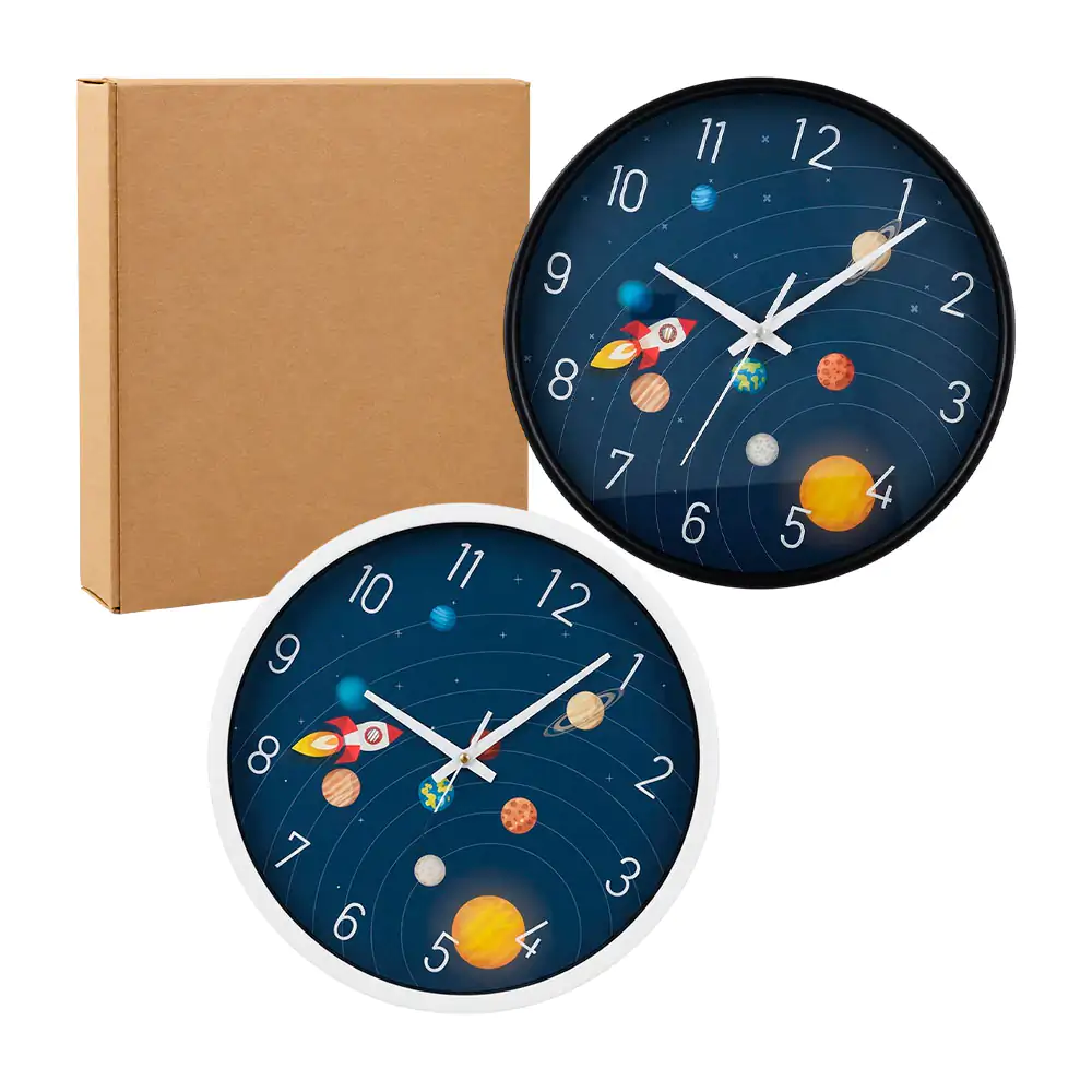 Reloj redondo de pared con estampado del espacio - sistema solar, 25cm, variedad de colores