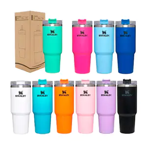 Vaso termo de acero inoxidable liso de 30oz con popote, variedad de c…
