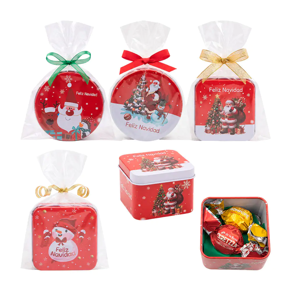 Lata mini con temática navideña con chocolates, variedad de diseños / xr14-0x83