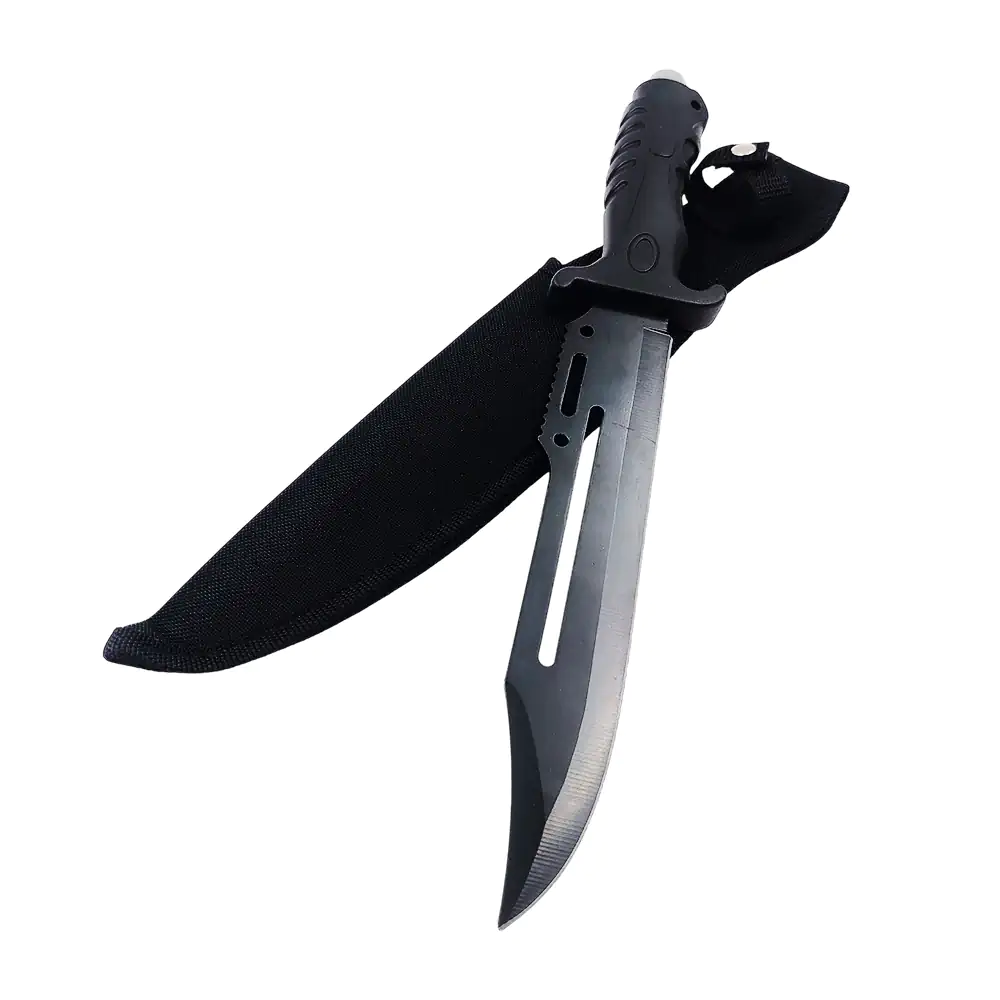 Cuchillo táctico de supervivencia o campismo con cacha de plastico negro / zm24-5097