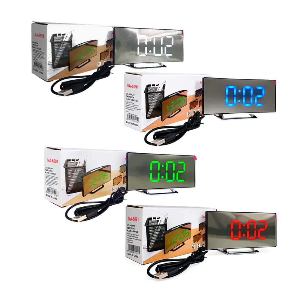 Reloj despertador digital con pantalla led curva y acabado espejo, variedad de colores / zm24-5128