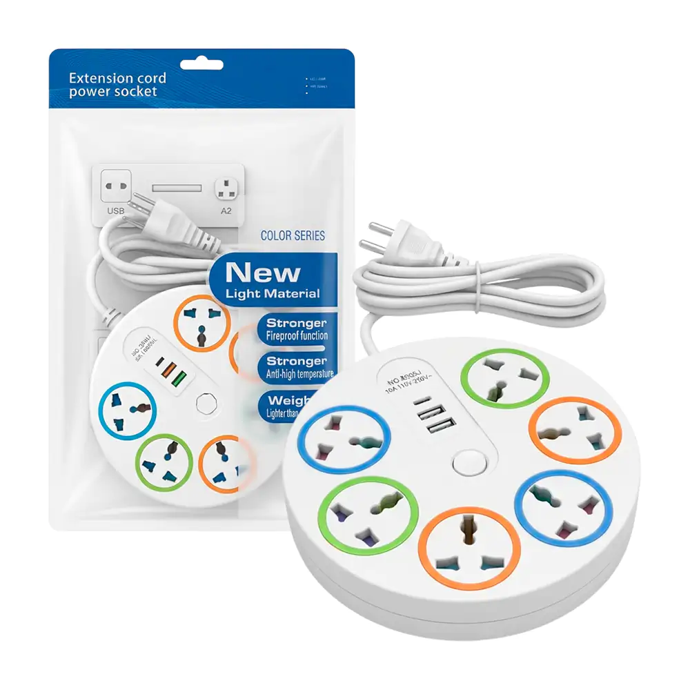 Multicontacto circular con 6 tomacorrientes .2 puertos usb y 1 tipo c / 110v - 220v /