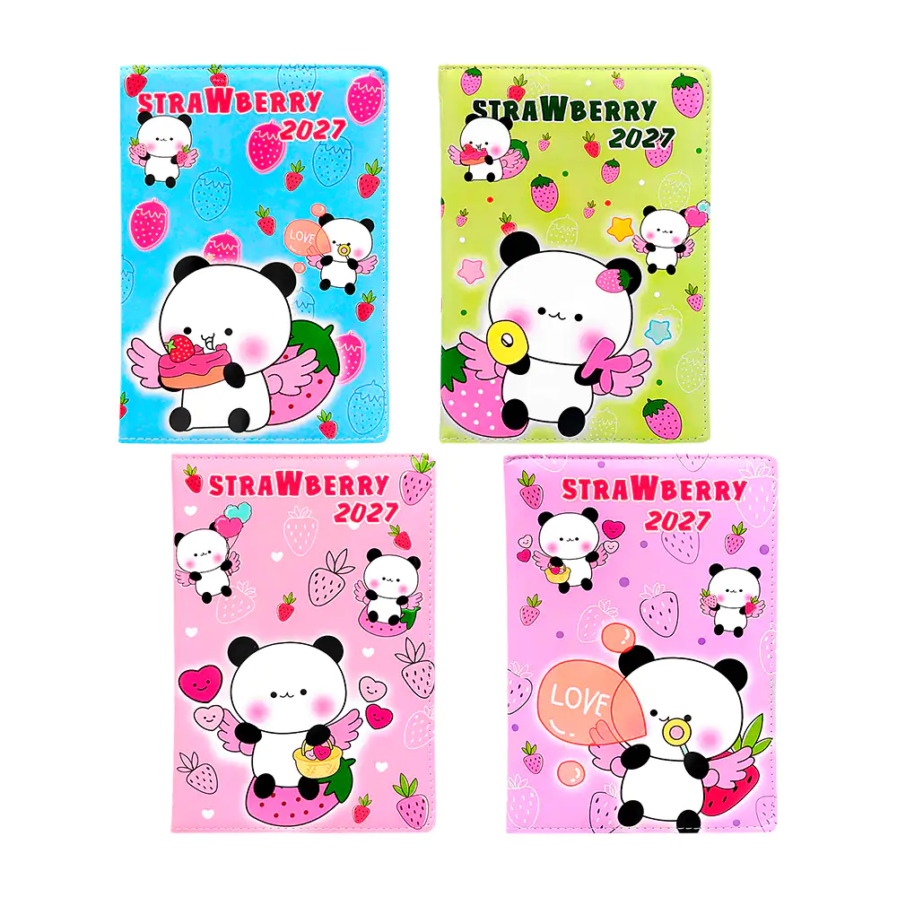 Agenda 2027, pasta dura textura acolchada, personajes animados de pandas / zy-vsd2608