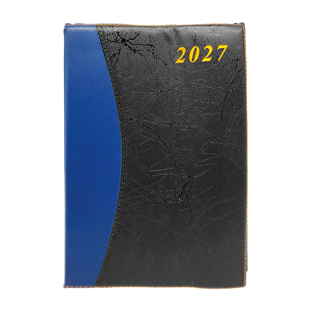 Libreta tipo agenda de piel sintética con separación mensual y detalles grabados, variedad 