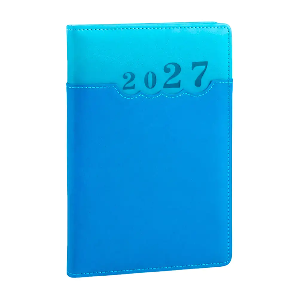 Libreta tipo agenda de piel sintética con separación mensual y detales cosidos, variedad  
