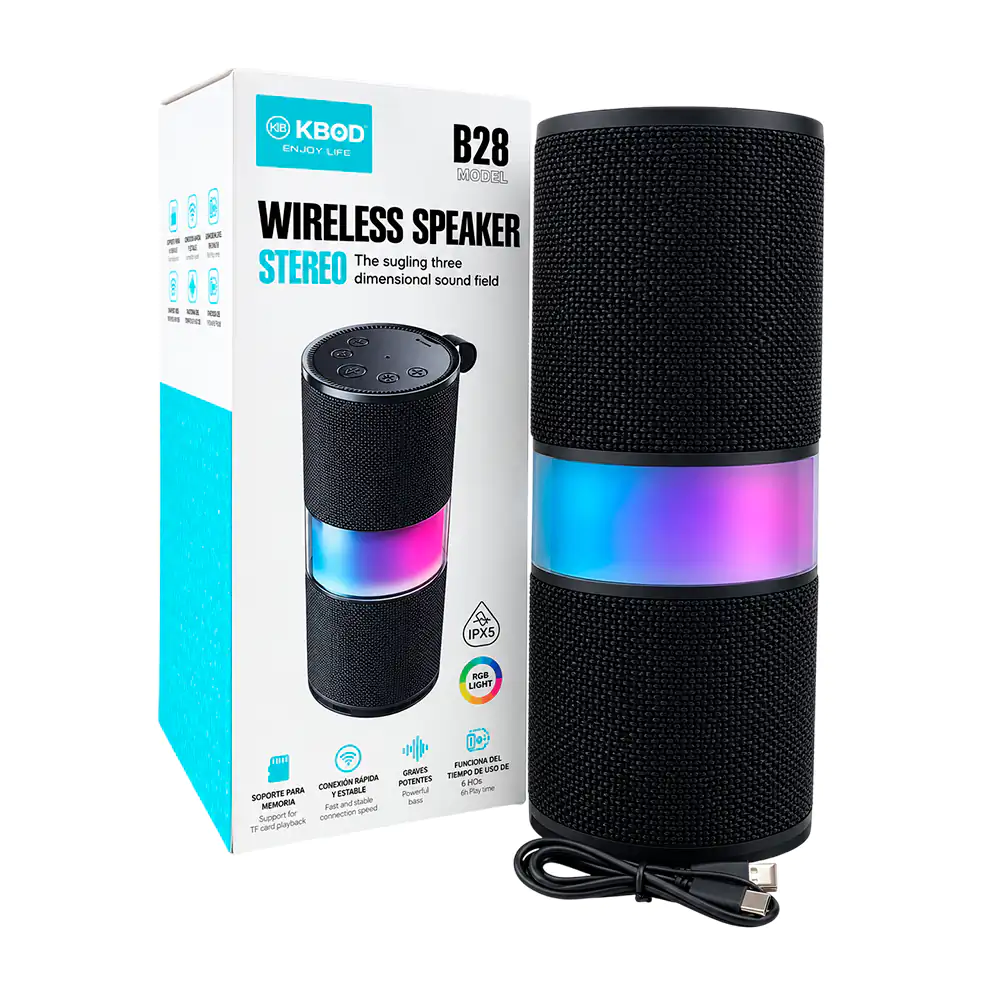 Bocina inalámbrica portátil bluetooth kbod con luces led rgb, protección ipx5 / b28.b