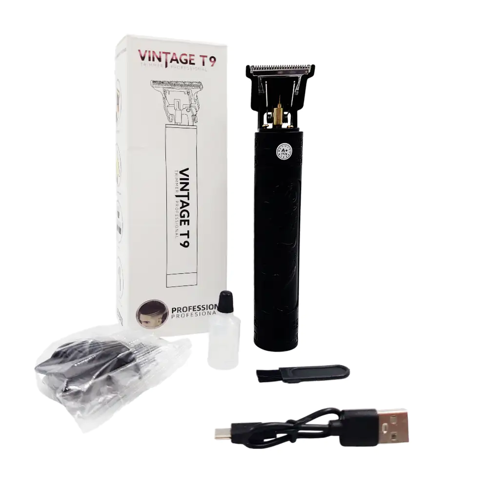 Máquina vintage inalámbrica con diseño negro de dragon + 3 peines intercambiables para cortar cabello