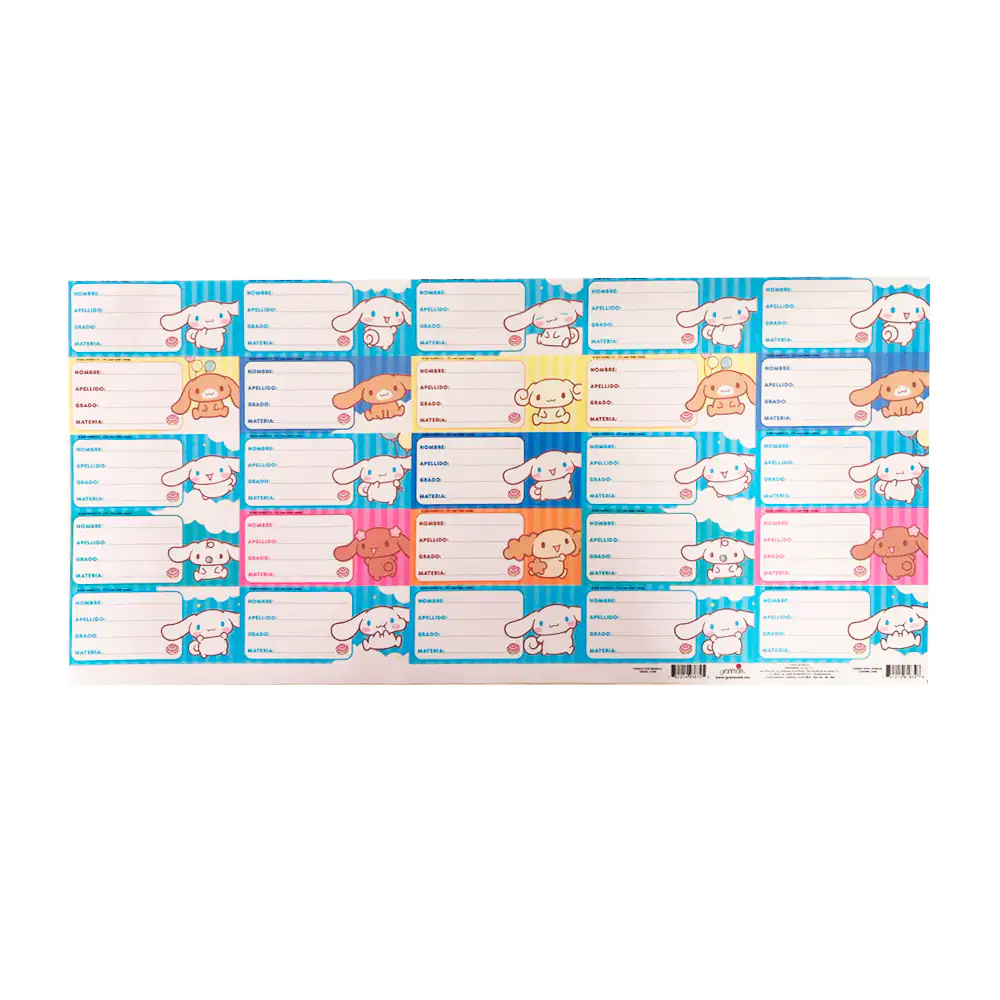 1pza Planilla con 25 etiquetas escolares con estampado de cinnamoroll