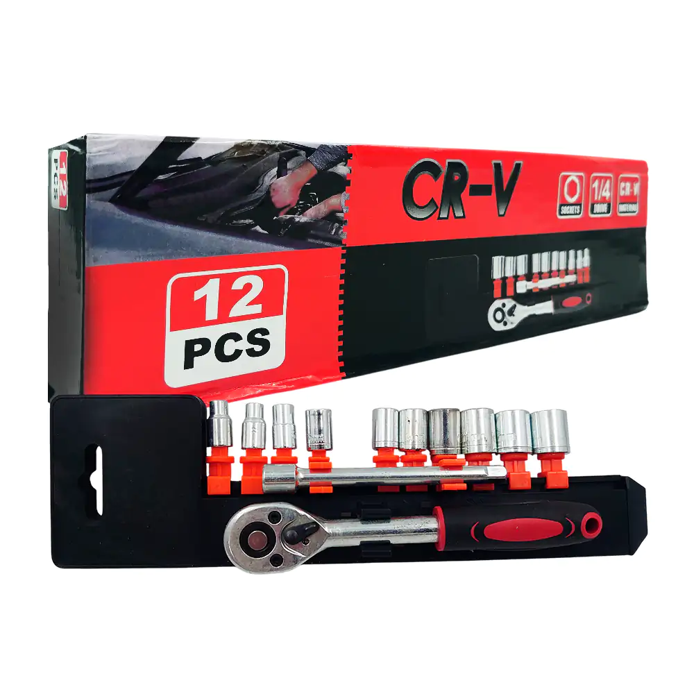 Juego con matraca de acero cr-v, 10 dados de diferente medida + extensión / dj-7913