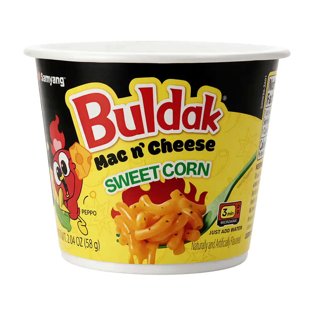 1pza mini tazón buldak mac n´cheese sweet corn, sopa instantánea de macarrón con queso picante, 58g