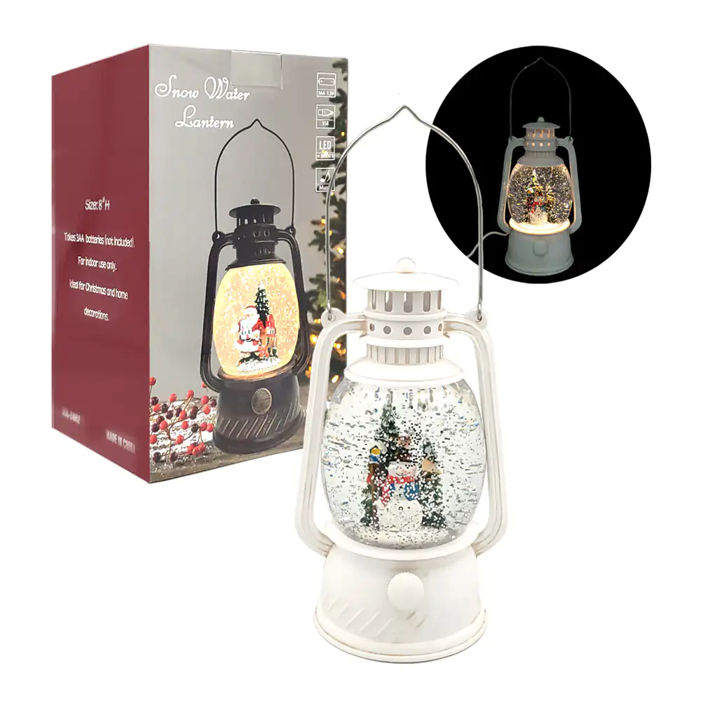 Adorno navideño musical vintage en forma de lámpara - candelabro 30cm y figura encapsulada / wdl-24052