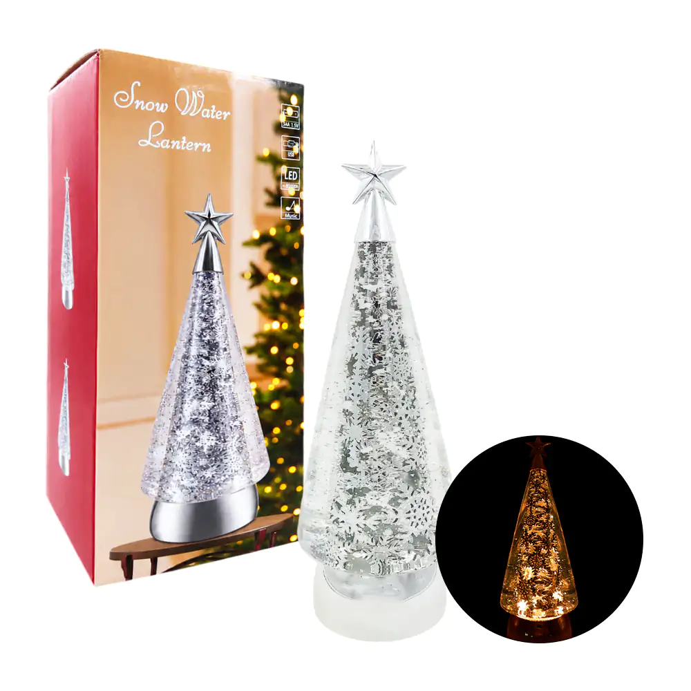 Adorno musical en forma de árbol navideño 30cm con luz y figura giratoria / wdl-26014