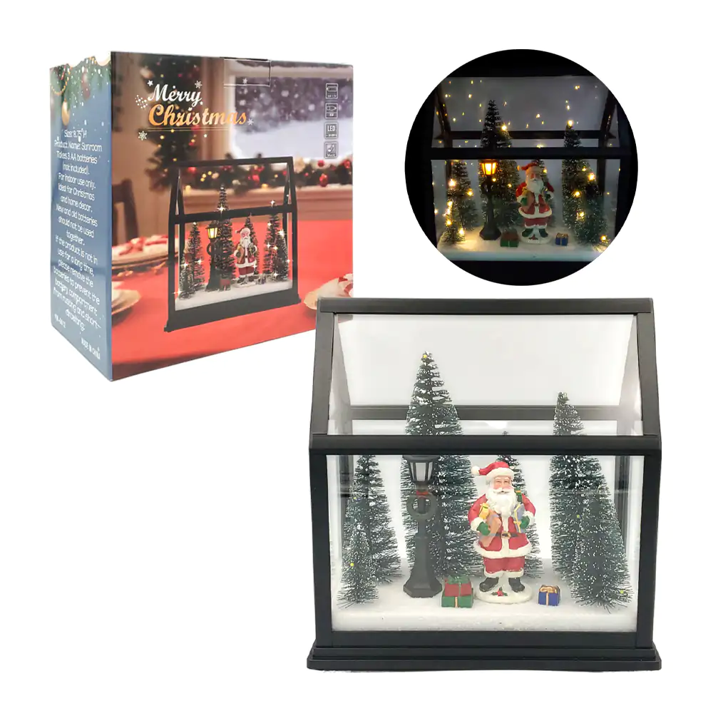 Adorno navideño musical en forma de casa con luz y figuras encapsulad…