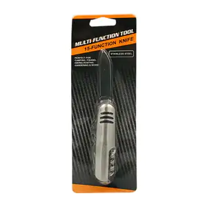 Blister con navaja suiza plegable de acero inoxidable con 15 herramie…