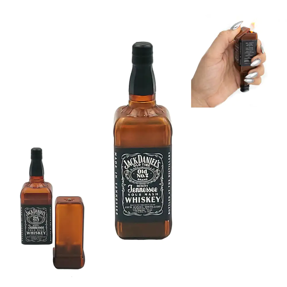 1pza Encendedor de gas recargable con diseño de botella de whiskey, 8.5cm / zm23-0927